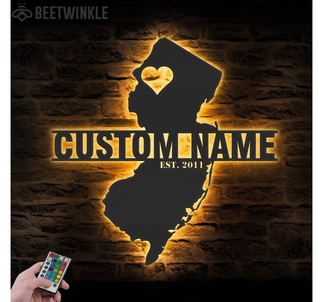 Personalized Metal Sign - Custom New Jersey Map With Or Without Led Lighting Led Light Personalized New Jersey State Name Born In New Jersey MonoGram