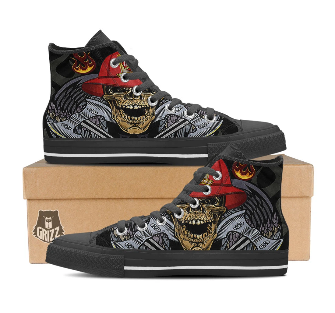 Firefighter Volunteer Print Black High Top Shoes