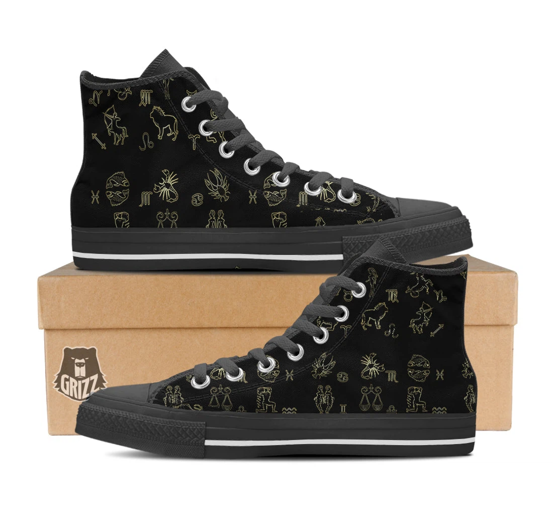 Constellation Zodiac Print Pattern Black High Top Shoes
