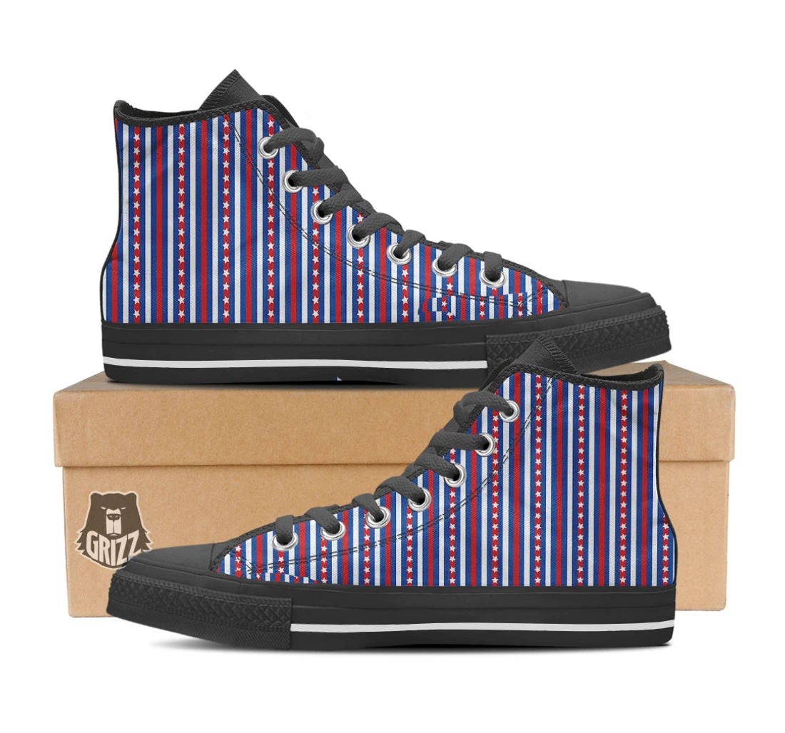 Independence Day Usa Print Pattern Black High Top Shoes