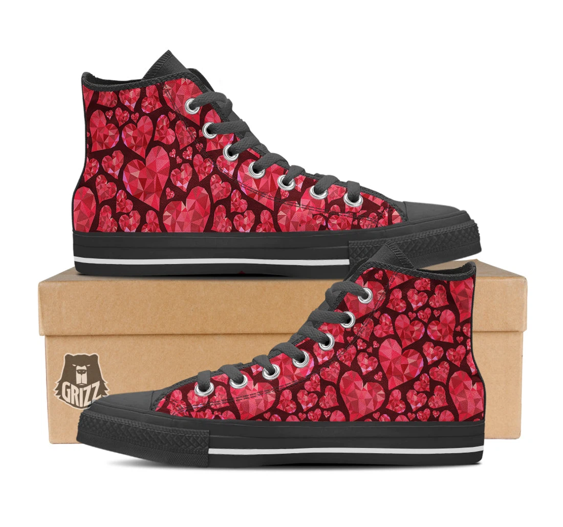 Geometric Heart Valentine's Day Print Pattern Black High Top Shoes