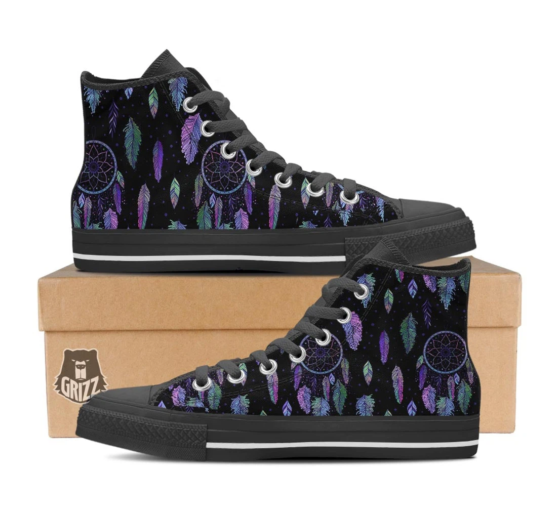 Dream Catcher Purple And Teal Print Pattern Black High Top Shoes