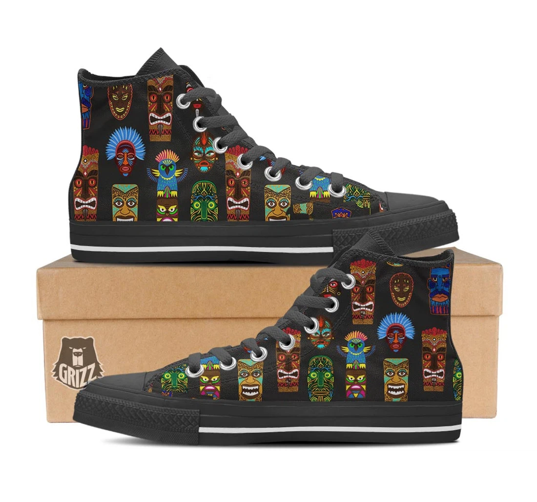 Totem Tiki Print Pattern Black High Top Shoes