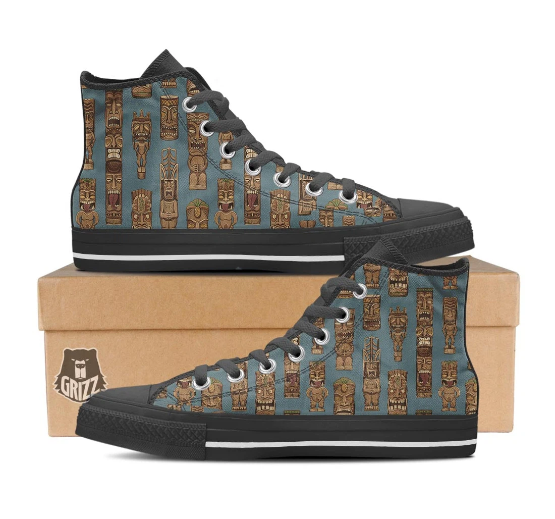 Totem Tribal Print Pattern Black High Top Shoes