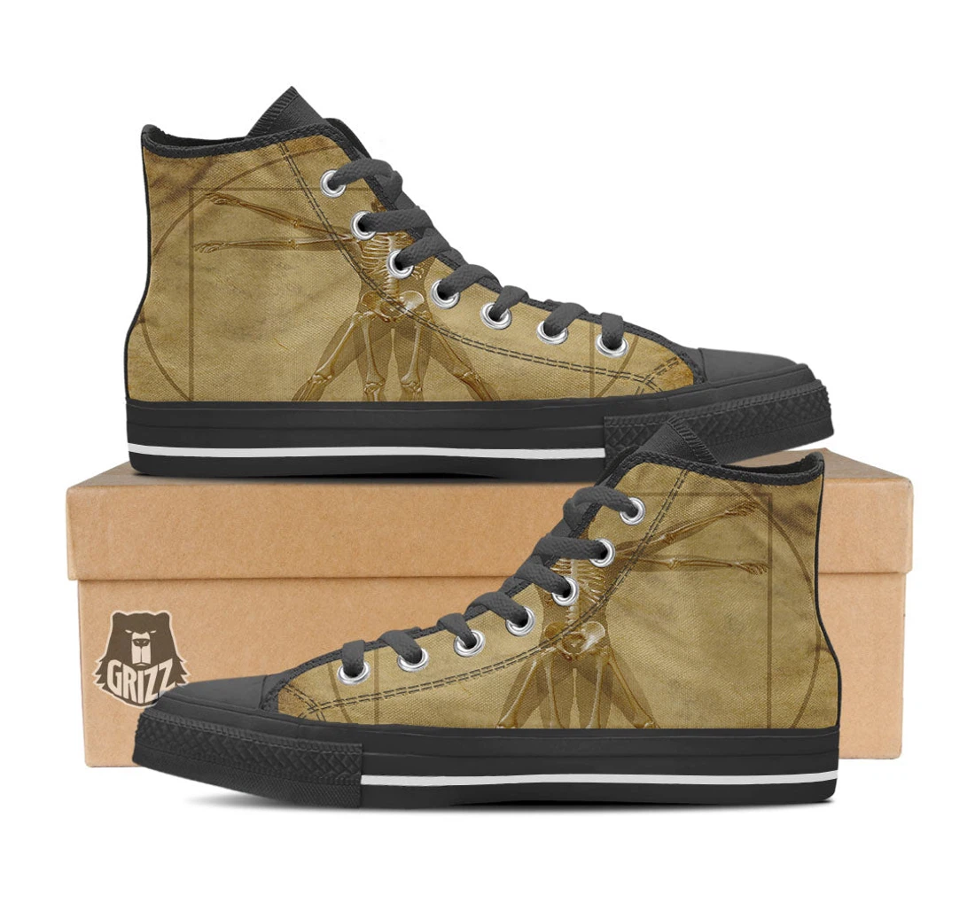 Xray Vitruvian Man Print Black High Top Shoes
