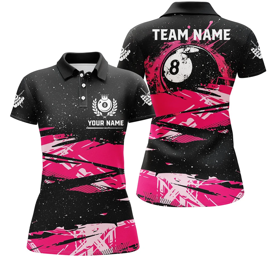 Personalized Custom Pink Grunge Billiard Ball Pool Billiard Mother's Day Pool Player Tdm - Polo Shirt