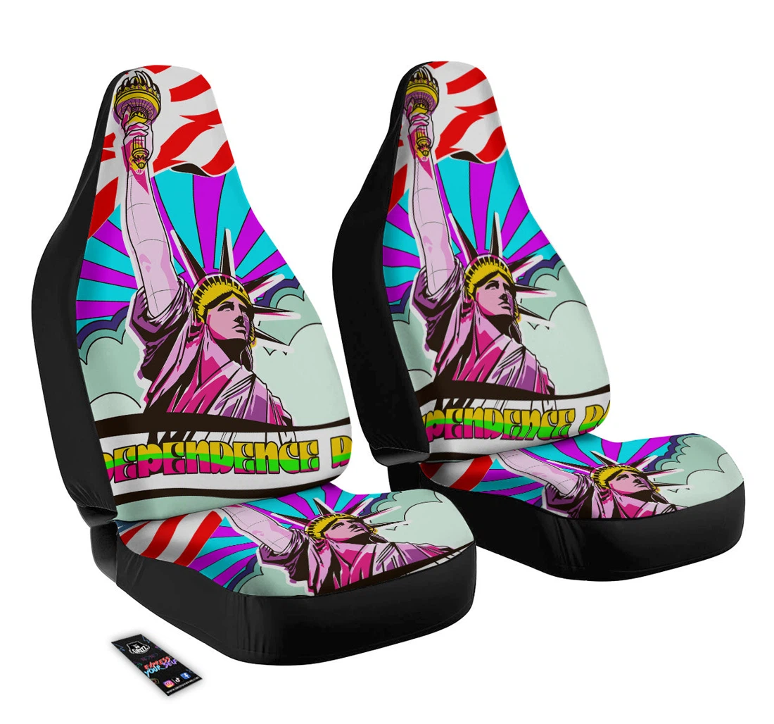 Personalized Psychedelic Usa Statue Liberty Independence Universal Front Car Seat Cover