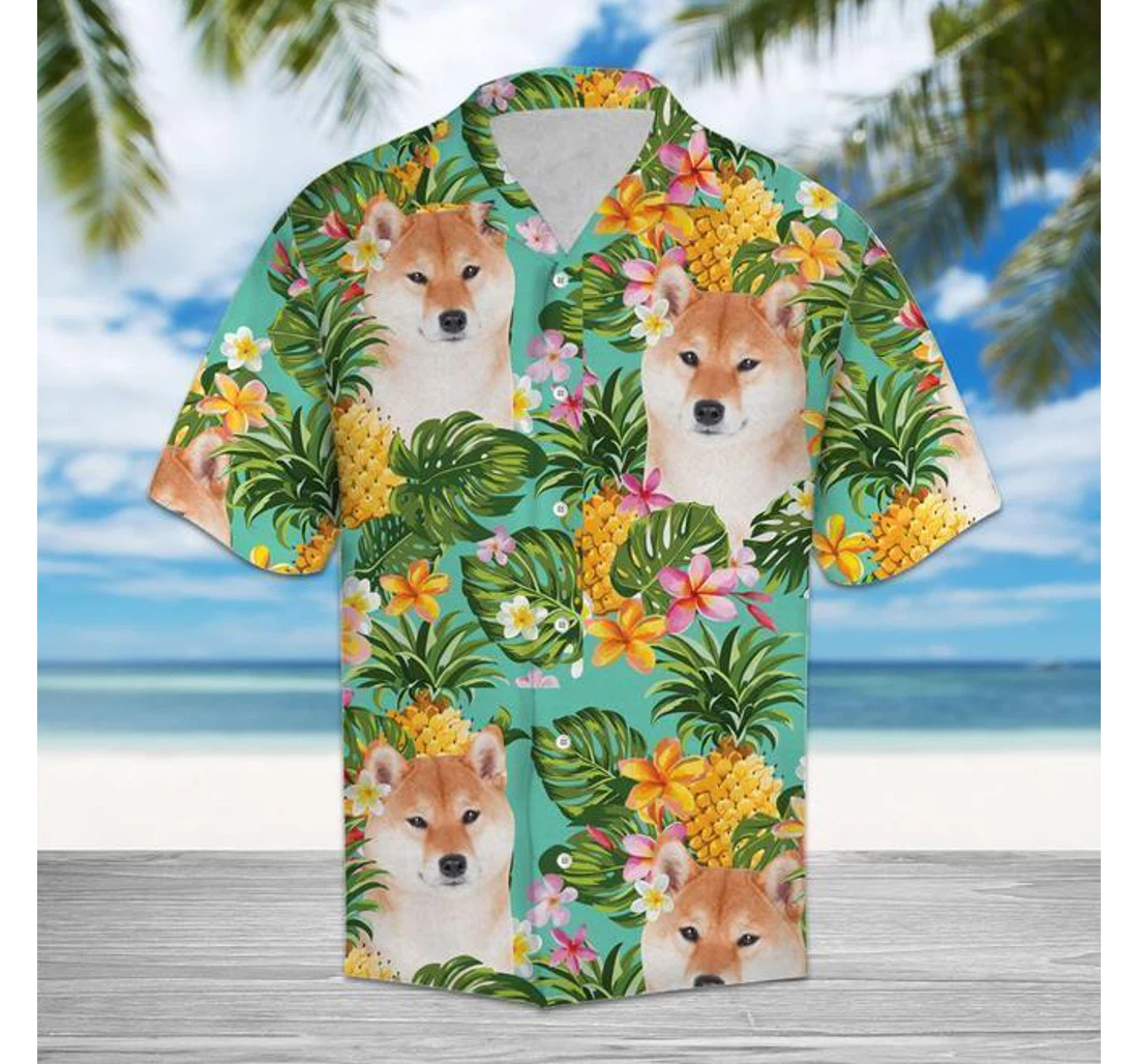 Personalized Pineapple Shiba Hawaiian Shirt, Button Up Aloha Shirt For Men, Women