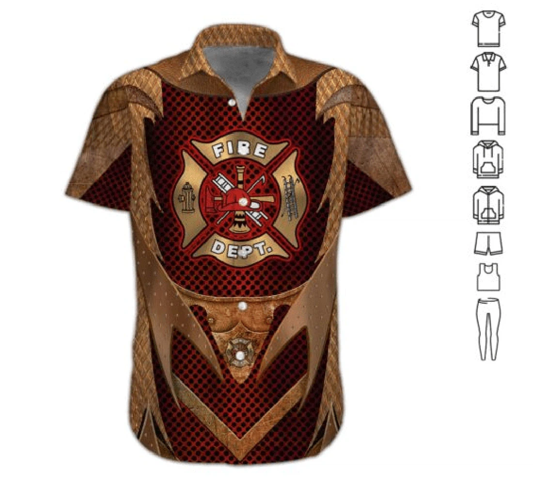 Personalized Yellow Copper Armor Firefighter Hawaiian Shirt, Button Up Aloha Shirt For Men, Women