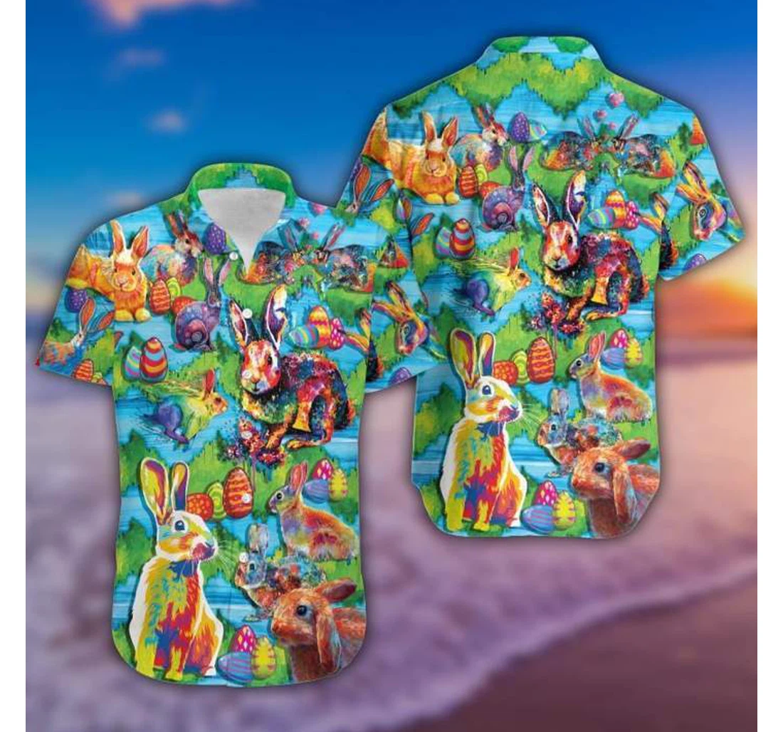 Personalized Easter Day Watercolor Bunny Hawaiian Shirt, Button Up Aloha Shirt For Men, Women