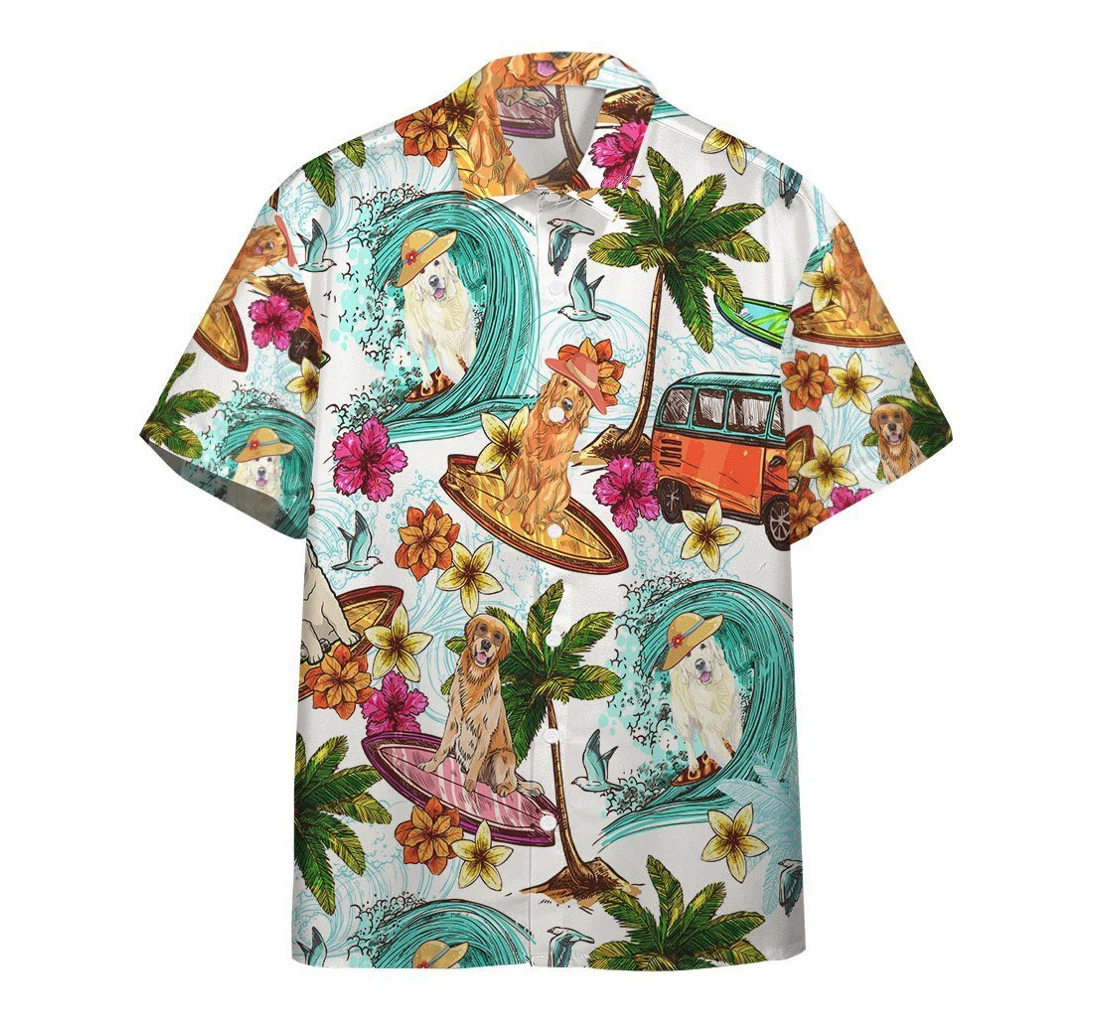 Personalized Enjoy Surfing With Retriever Dog Hawaiian Shirt, Button Up Aloha Shirt For Men, Women