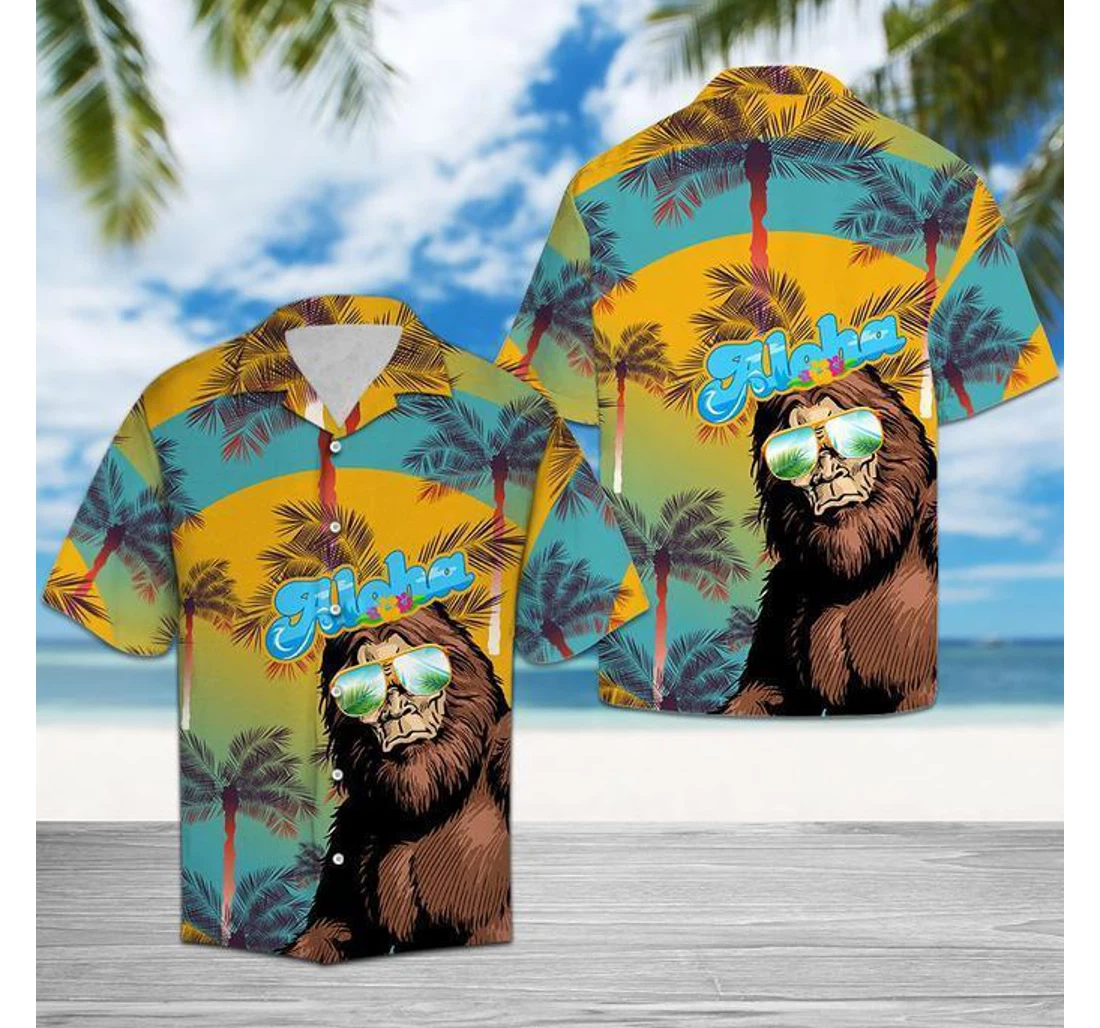 Personalized Bigfoot Hawaiian Shirt, Button Up Aloha Shirt For Men, Women