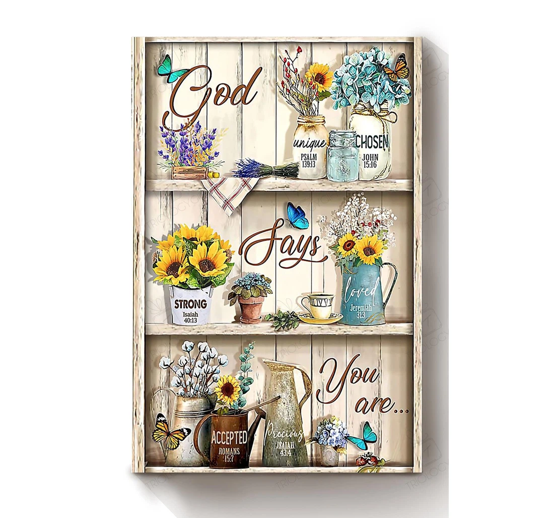 Poster, Canvas - God Says You Are Quotes Floral Florist Flower Shop S Print Framed Wall Art