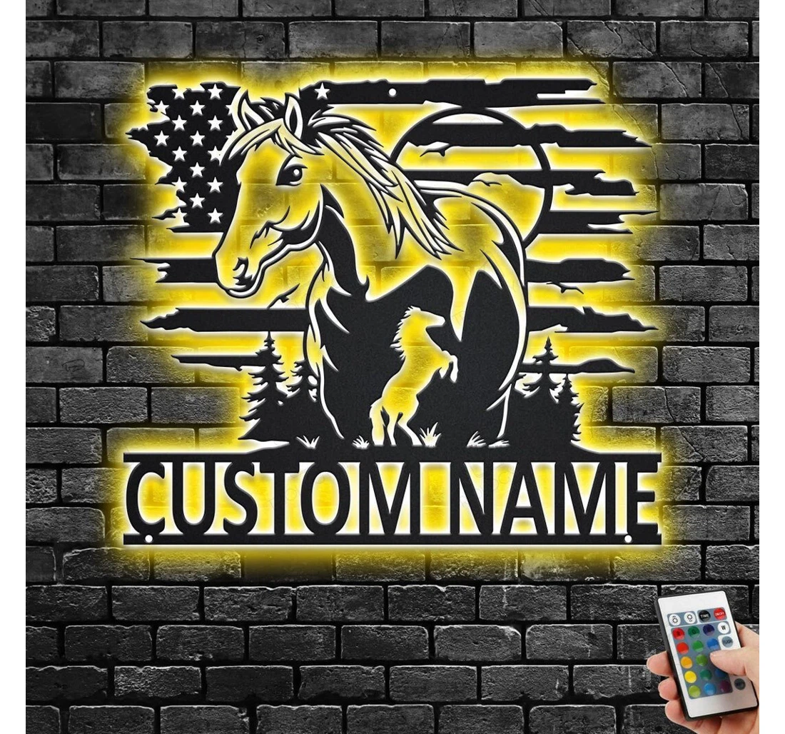 Personalized Metal Sign - Custom Us Horse With Or Without Led Lighting Light V Personalized Horse Name Room Horse Led Custom Horse MonoGram