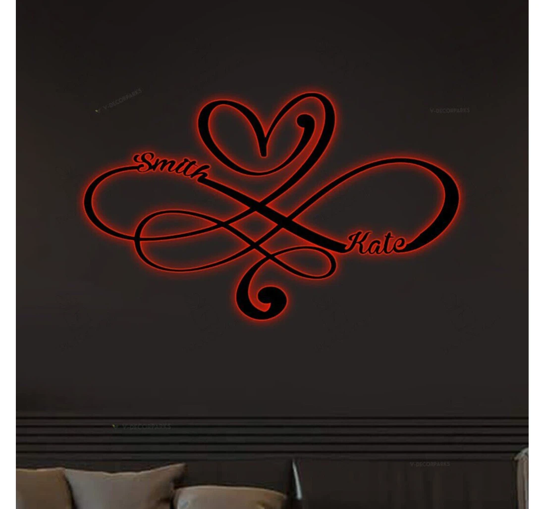 Personalized Metal Sign - Custom Infinity Heart Valentines Day With Or Without Led Lighting Rgb Lights Personalized Heart Name Heart Valentine MonoGram