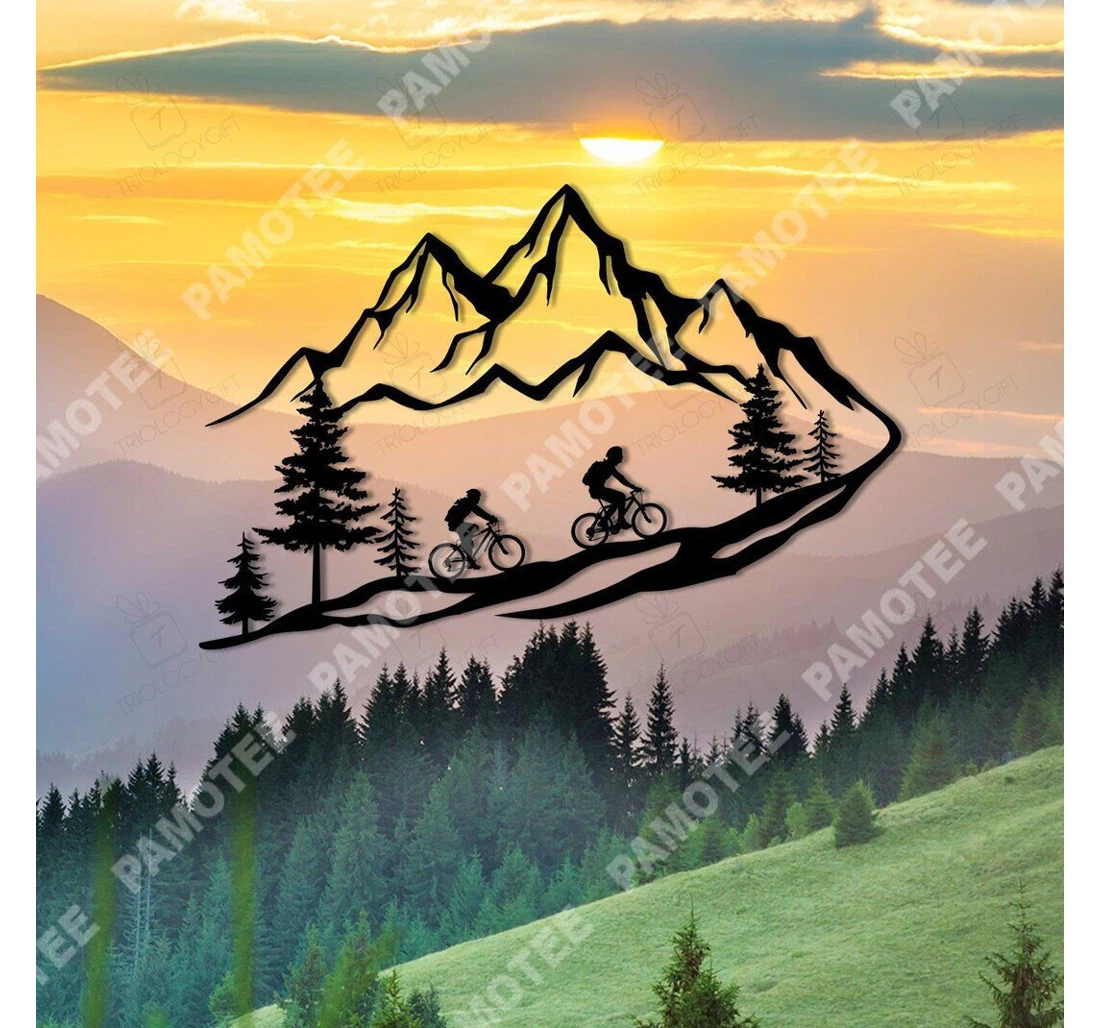 Personalized Metal Sign - Mountain Couple Cycling Art Valentine's Day Cyclist Custom Couple Mountain Bike Personalized Mtb Name MonoGram