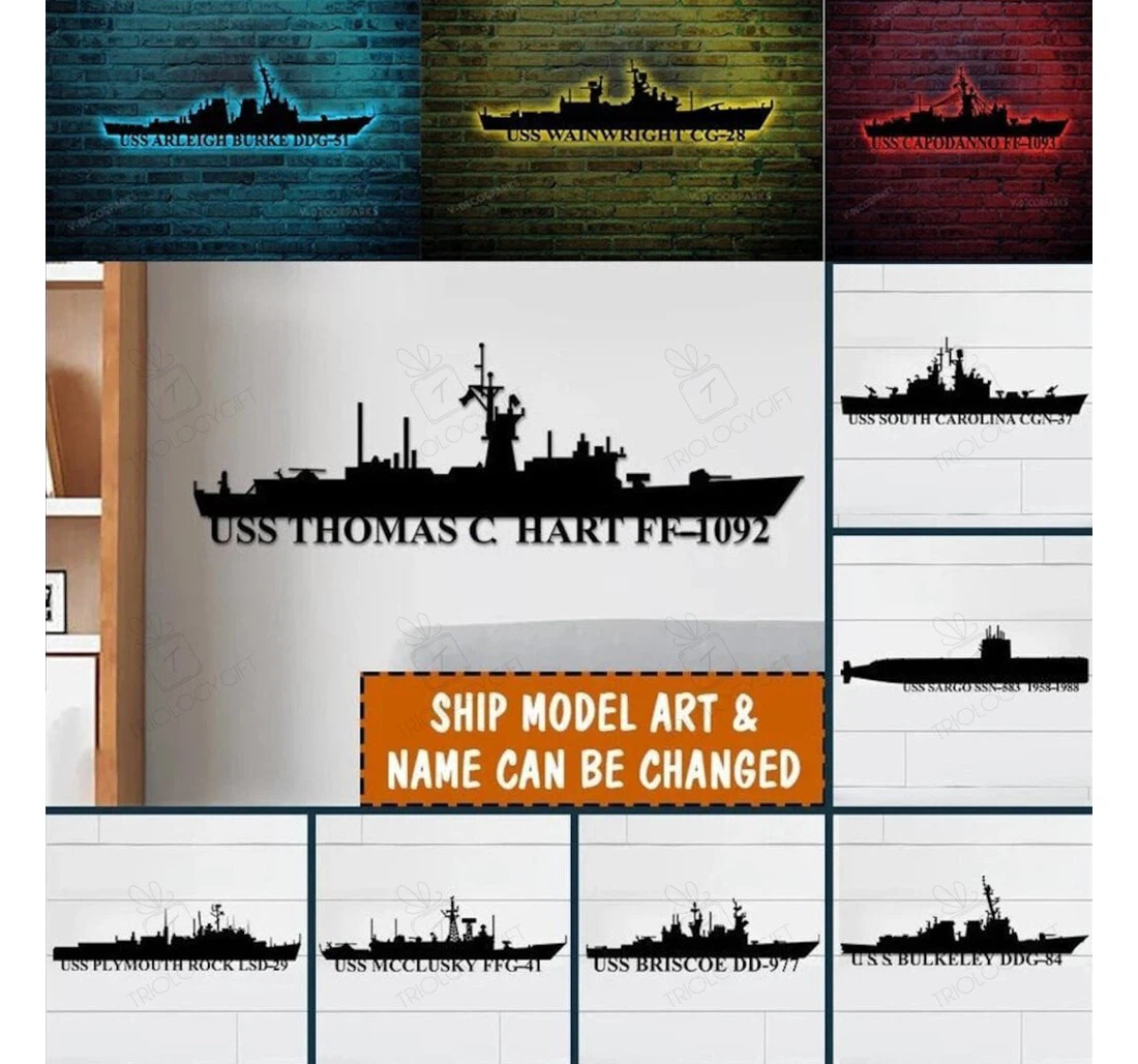 Personalized Metal Sign - Personalized Us Navy Ships With Or Without Led Lighting Lights Custom Navy Ship Independence Day Navy Us Veterans MonoGram