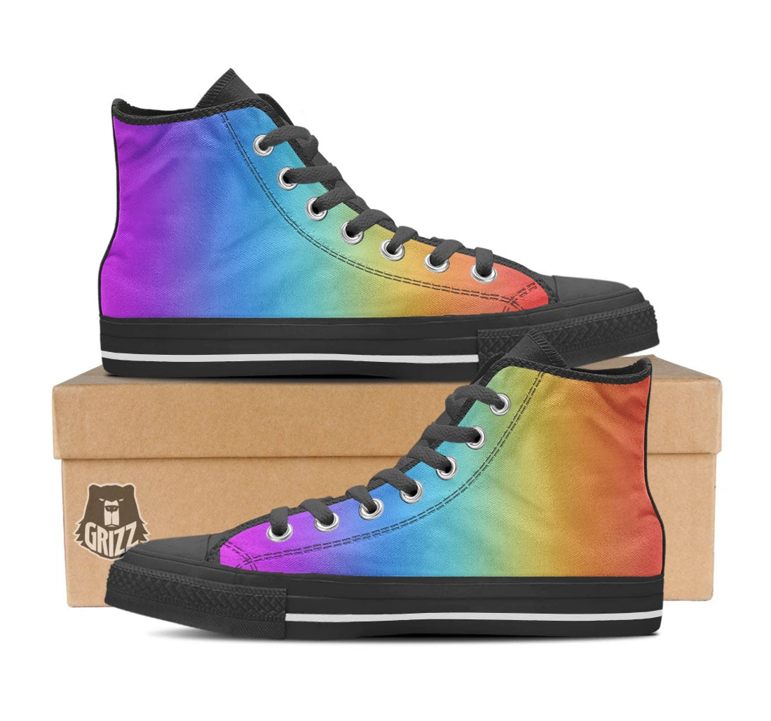 Gradient Rainbow Print Pattern Black High Top Shoes