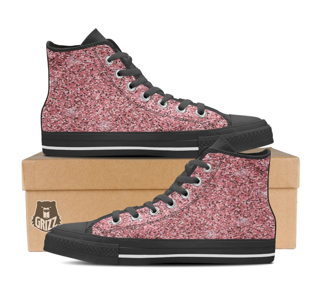 Glitter Artwork Pink Print Black High Top Shoes