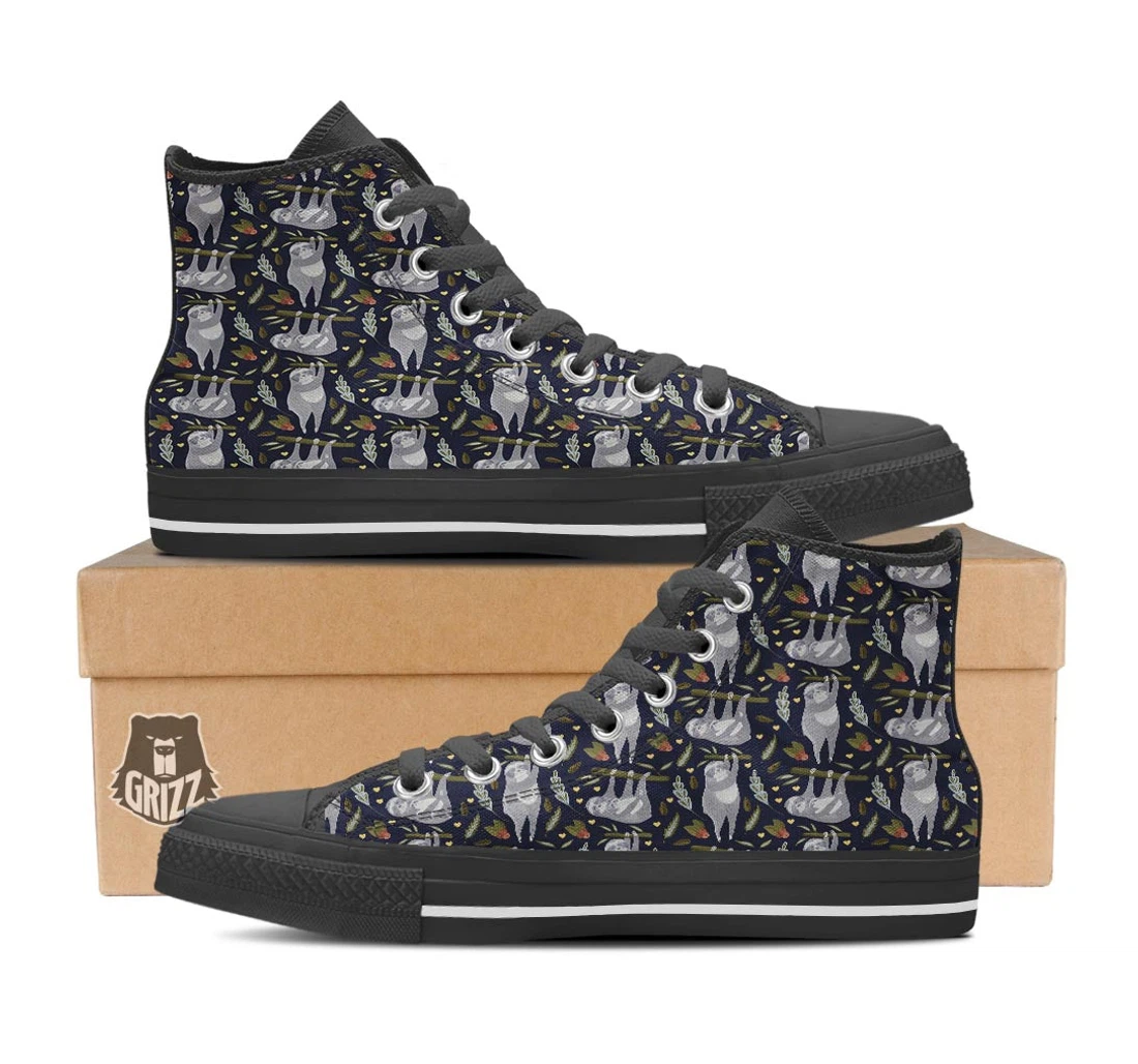 Family Sloth Print Pattern Black High Top Shoes