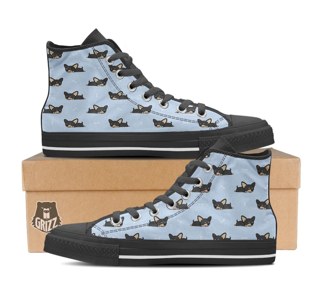 Chihuahua Sleeping Print Pattern Black High Top Shoes