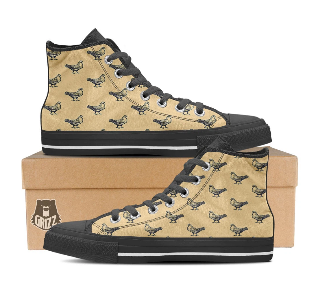 Chicken Hand Drawn Print Pattern High Top Shoes