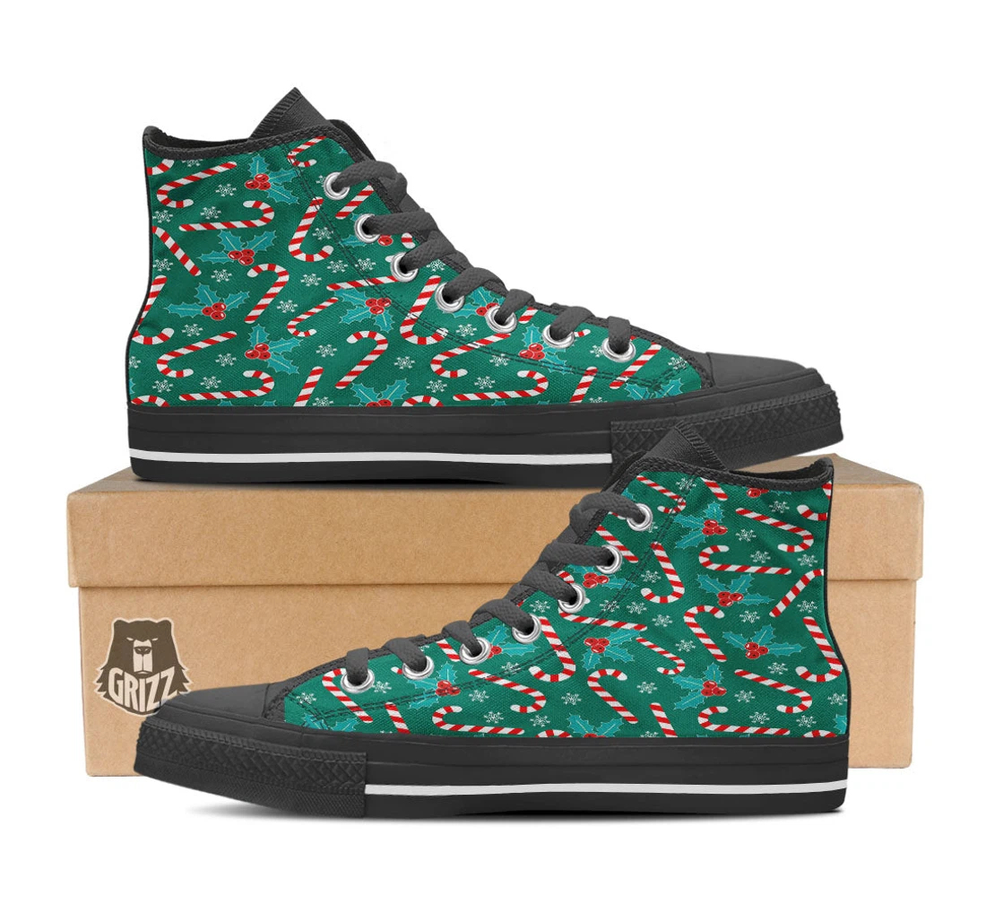Candy Cane Merry Christmas Print Pattern High Top Shoes