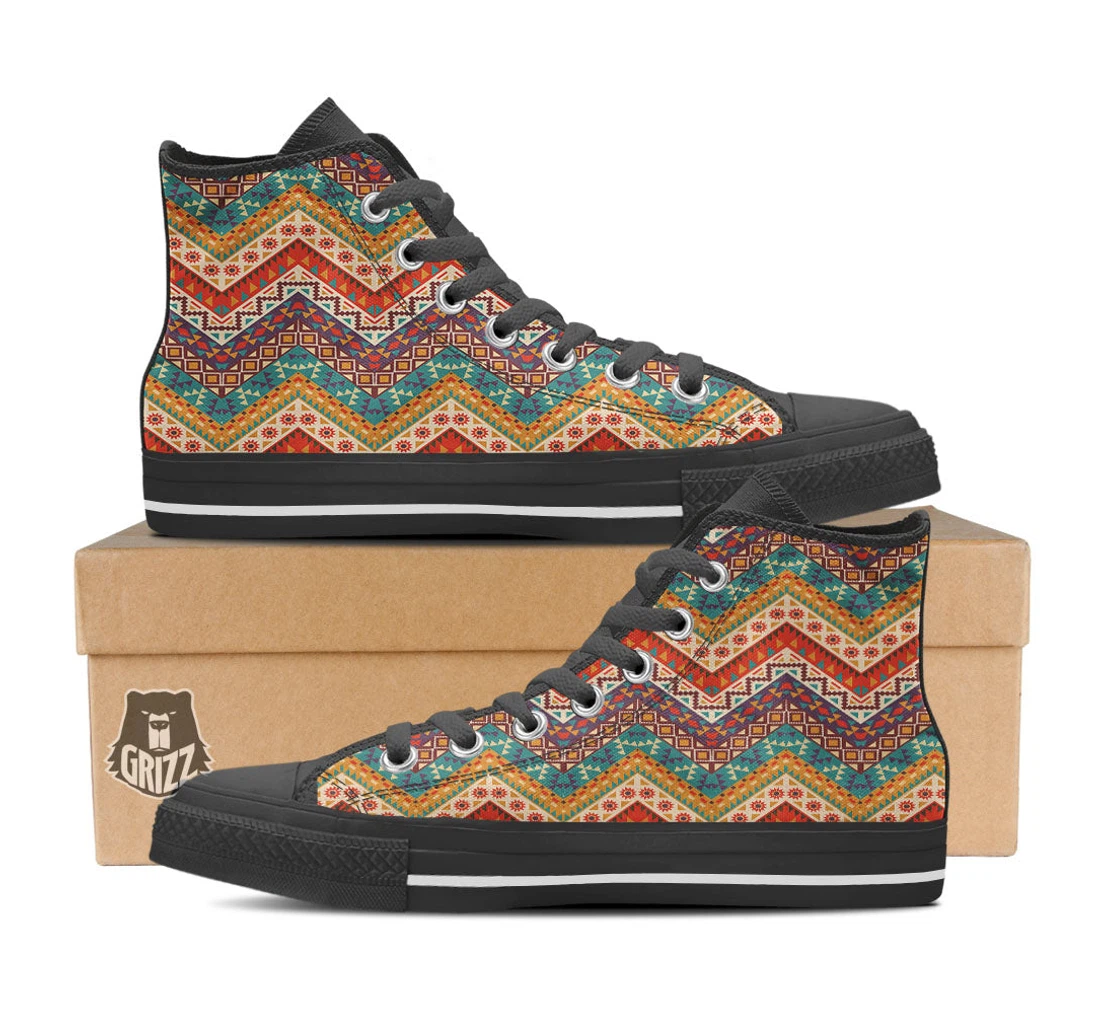 American Native Tribal Chevron Print High Top Shoes