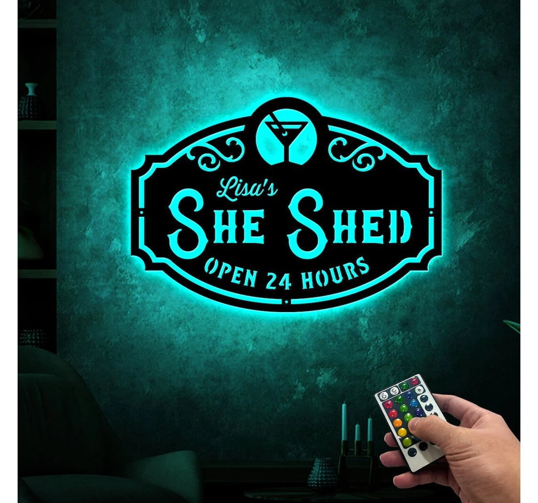 Personalized Metal Sign - Custom She Shed With Or Without Led Lighting Lights She Shed Craft Room Open Hours Women Cave Mom Cave Mother's Day MonoGram