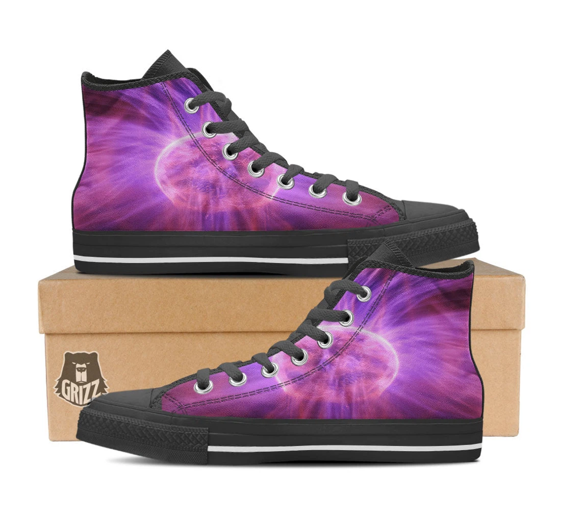 Plasma Ball Purple Print Black High Top Shoes