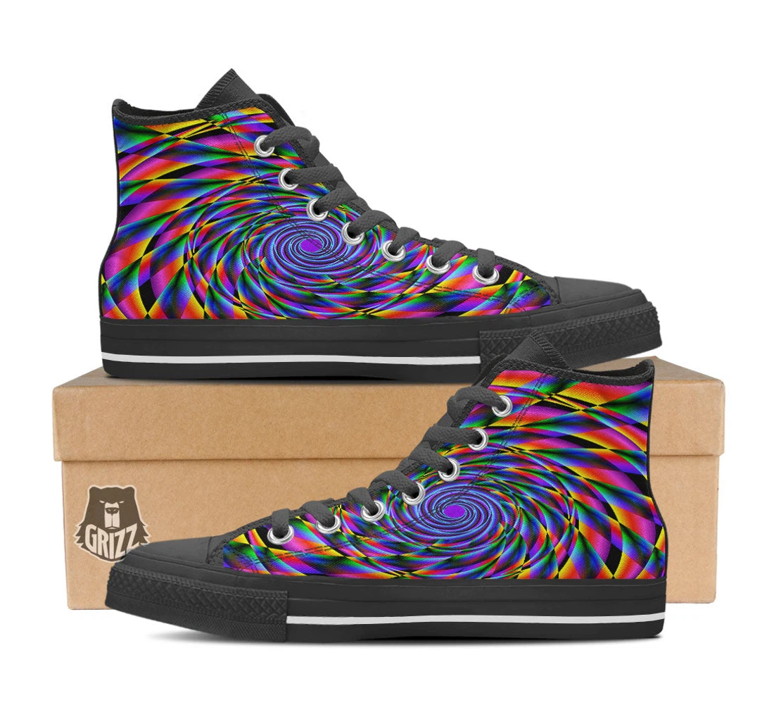 Motion Psychedelic Illusory Print Black High Top Shoes