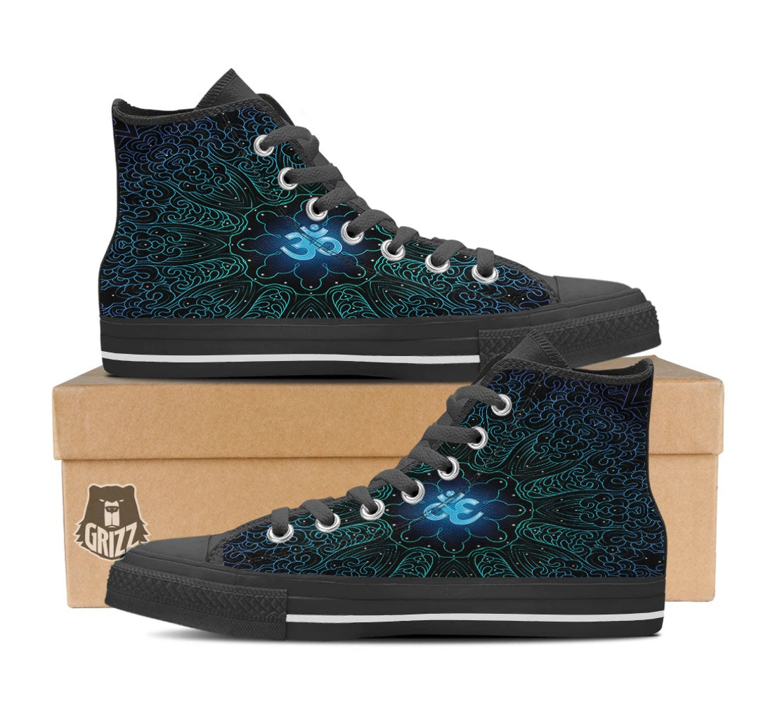 Om Psychedelic Print Black High Top Shoes