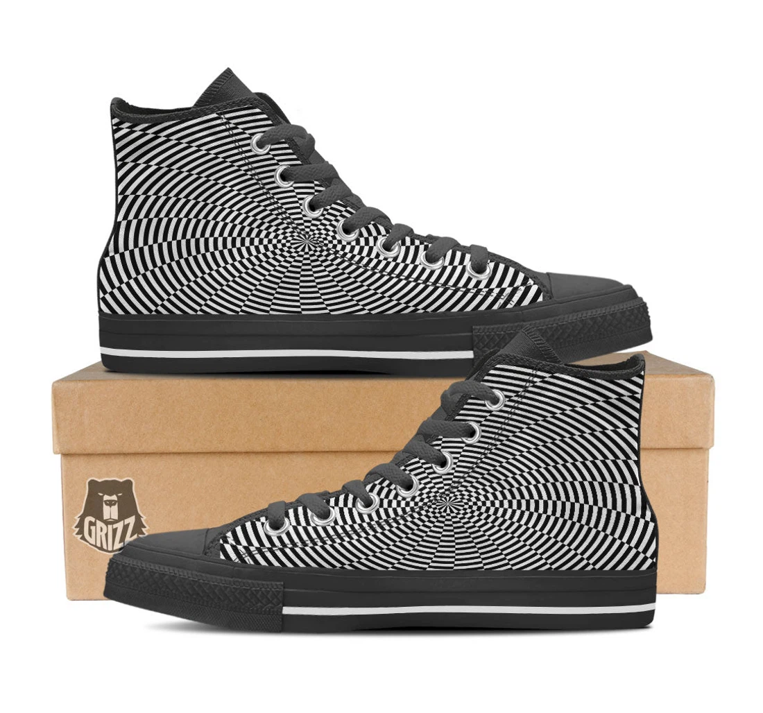 Motion Spiral Illusory Print Black High Top Shoes