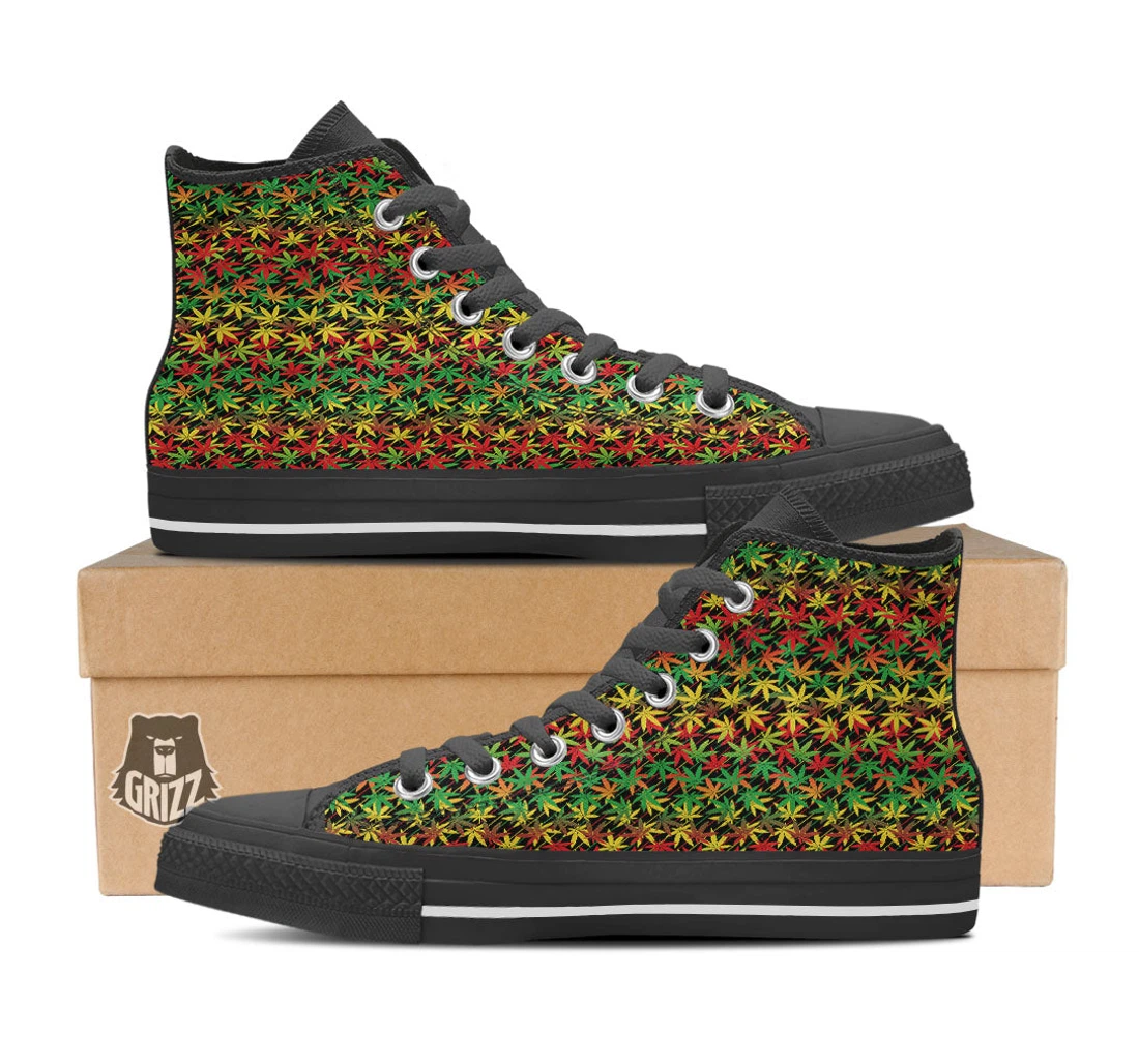 Marijuana Rasta Print Pattern Black High Top Shoes
