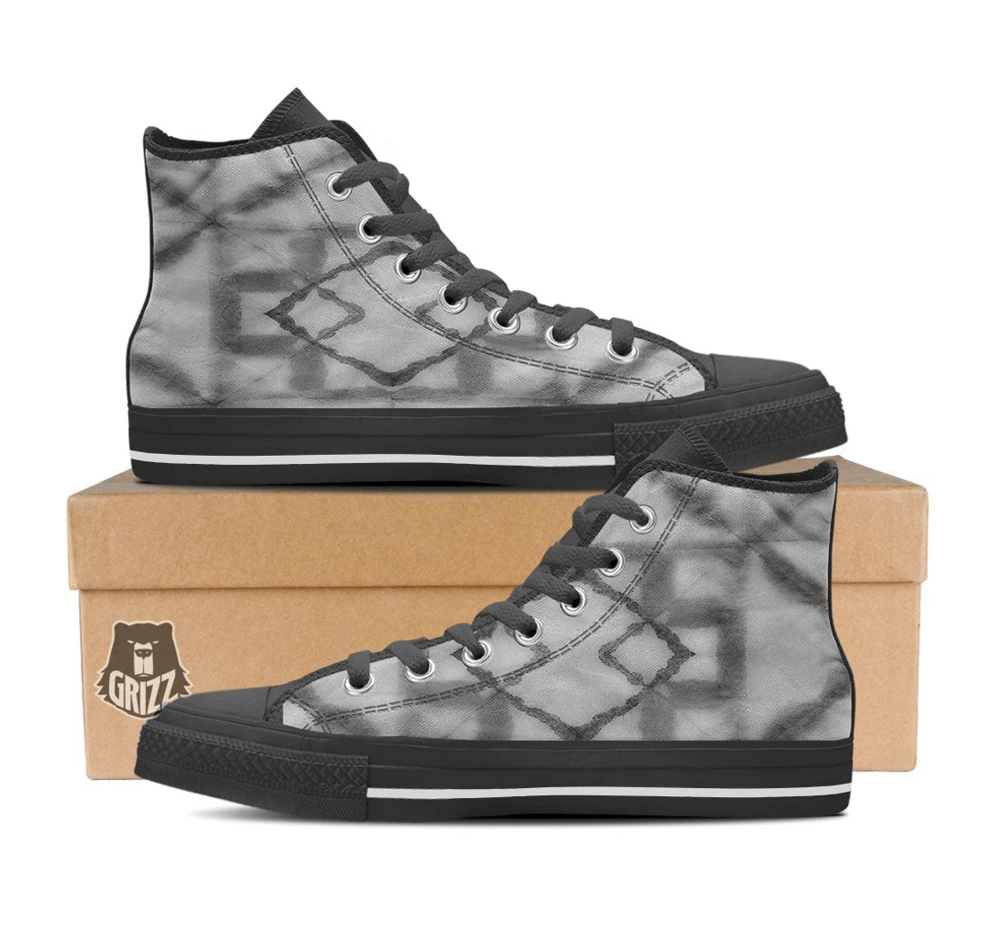 Marble Silver Grey Print Pattern Black High Top Shoes