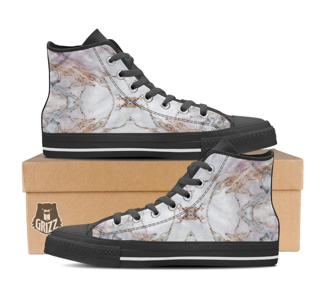 Marble Pink Grey White Print Pattern Black High Top Shoes