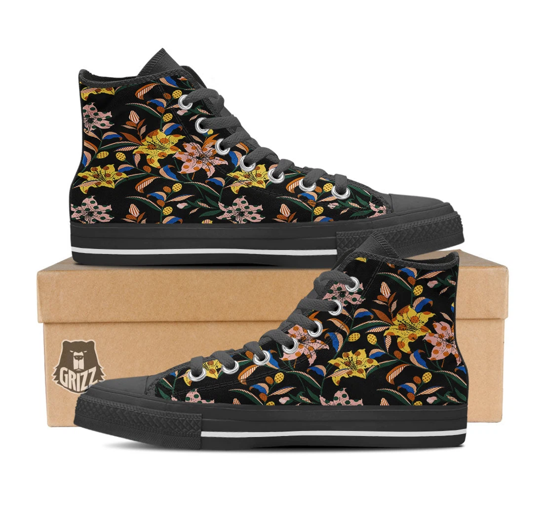 Lily Polka Dot Print Pattern Black High Top Shoes