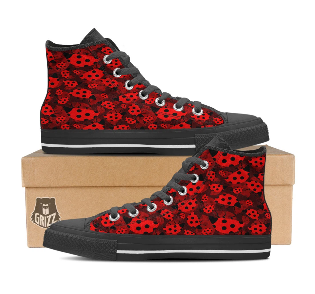 Ladybug Red Print Pattern Black High Top Shoes