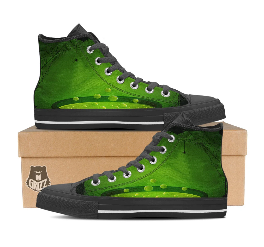 Cauldron And Witch Halloween Print High Top Shoes