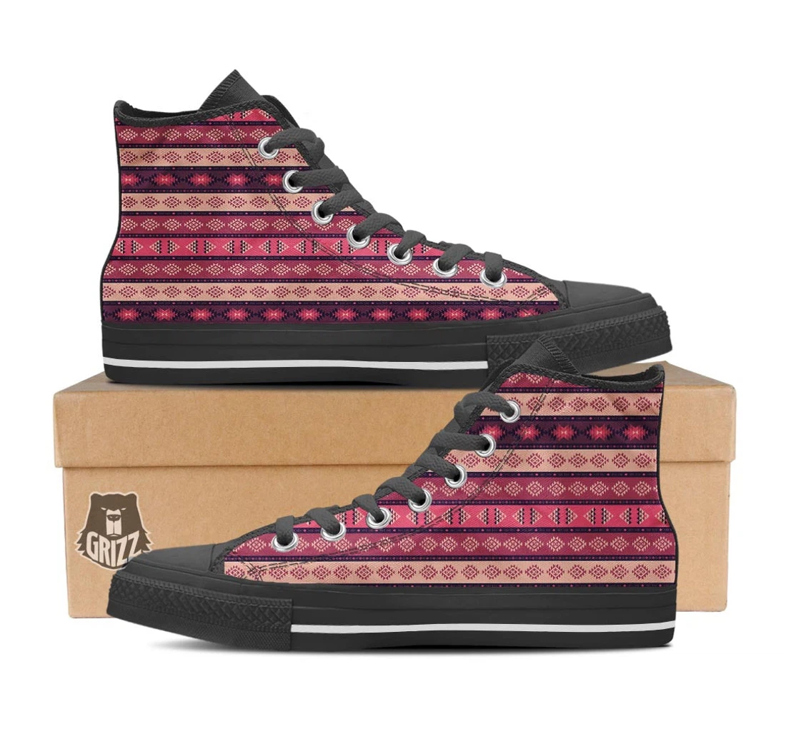 Stripe Southwestern Print Pattern Black High Top Shoes