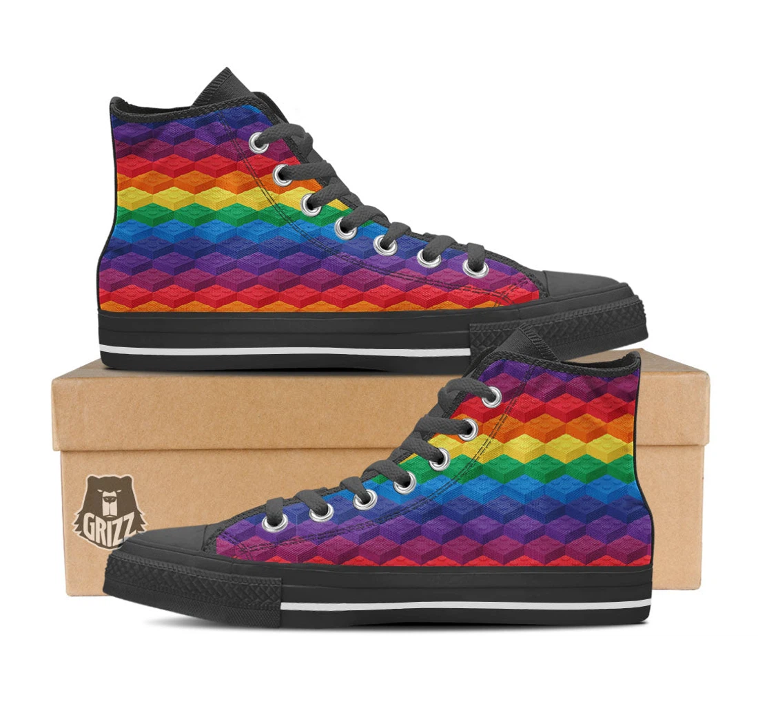 Plastic Blocks Building Print Pattern Black High Top Shoes