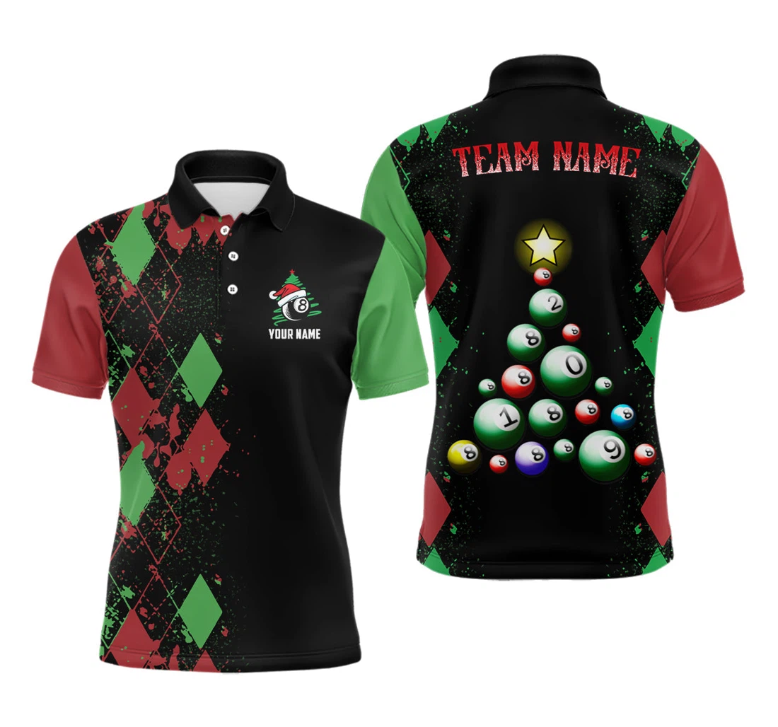 Personalized Funny Christmas Ball Billiards Custom Christmas Billiard Vhm - Polo Shirt