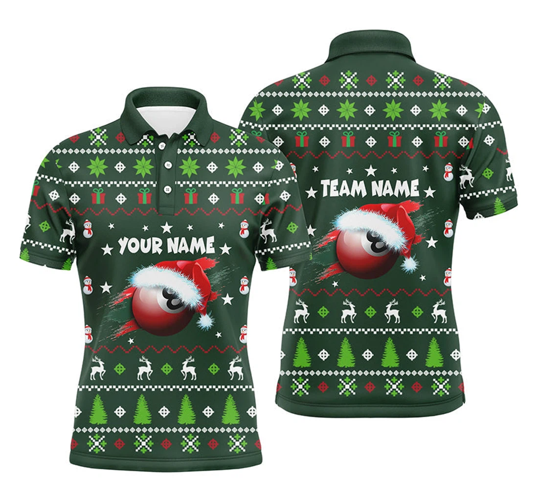 Personalized Green Red Christmas Ball Billiard Christmas Billiards Jerseys Vhm - Polo Shirt