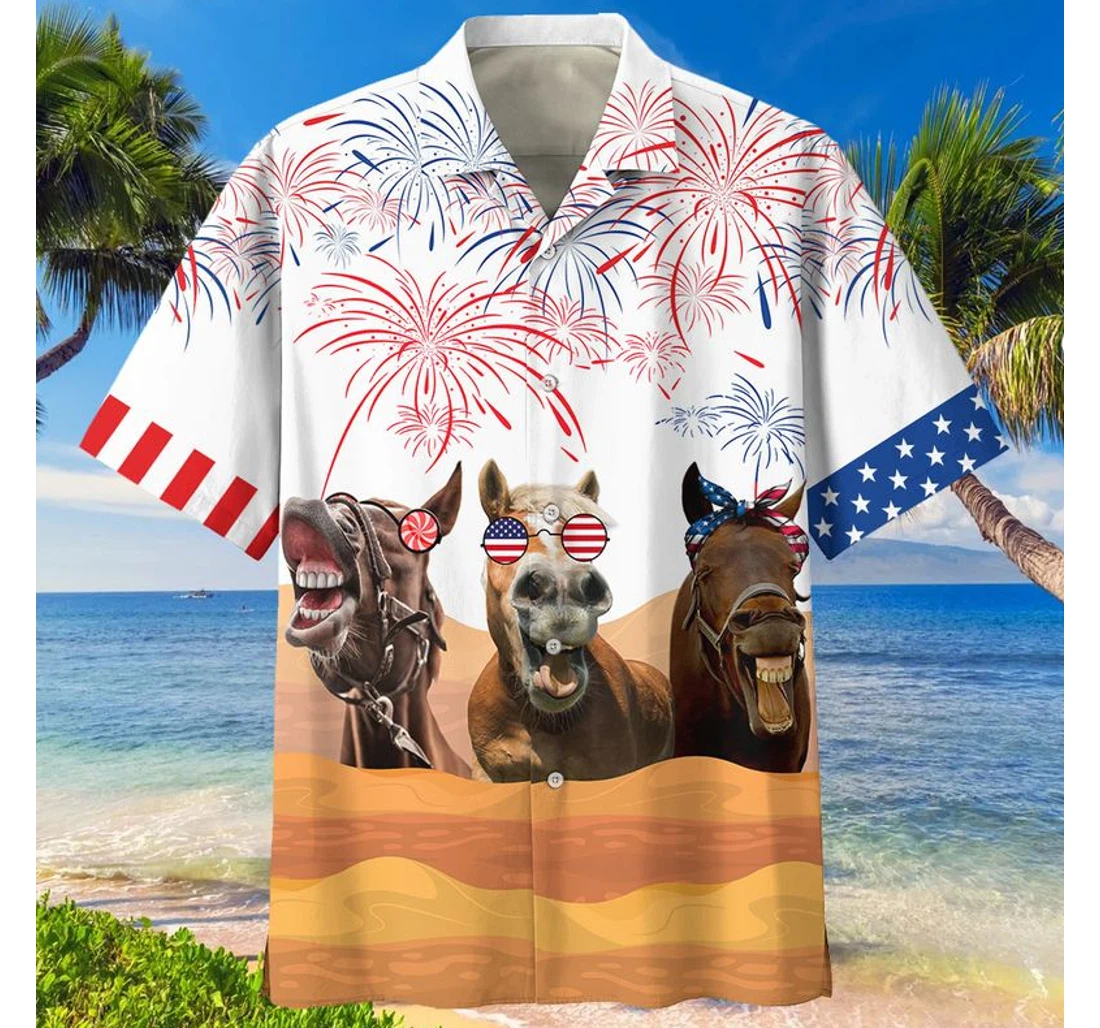 Personalized Horses Independence Day Hawaiian Shirt, Button Up Aloha Shirt For Men, Women