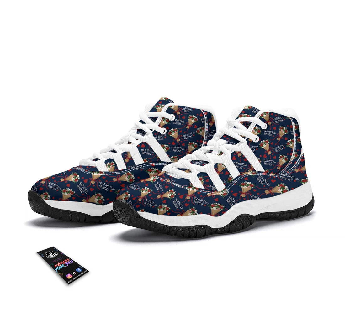 Be My Valentine Floral Print Pattern White Bball Shoes