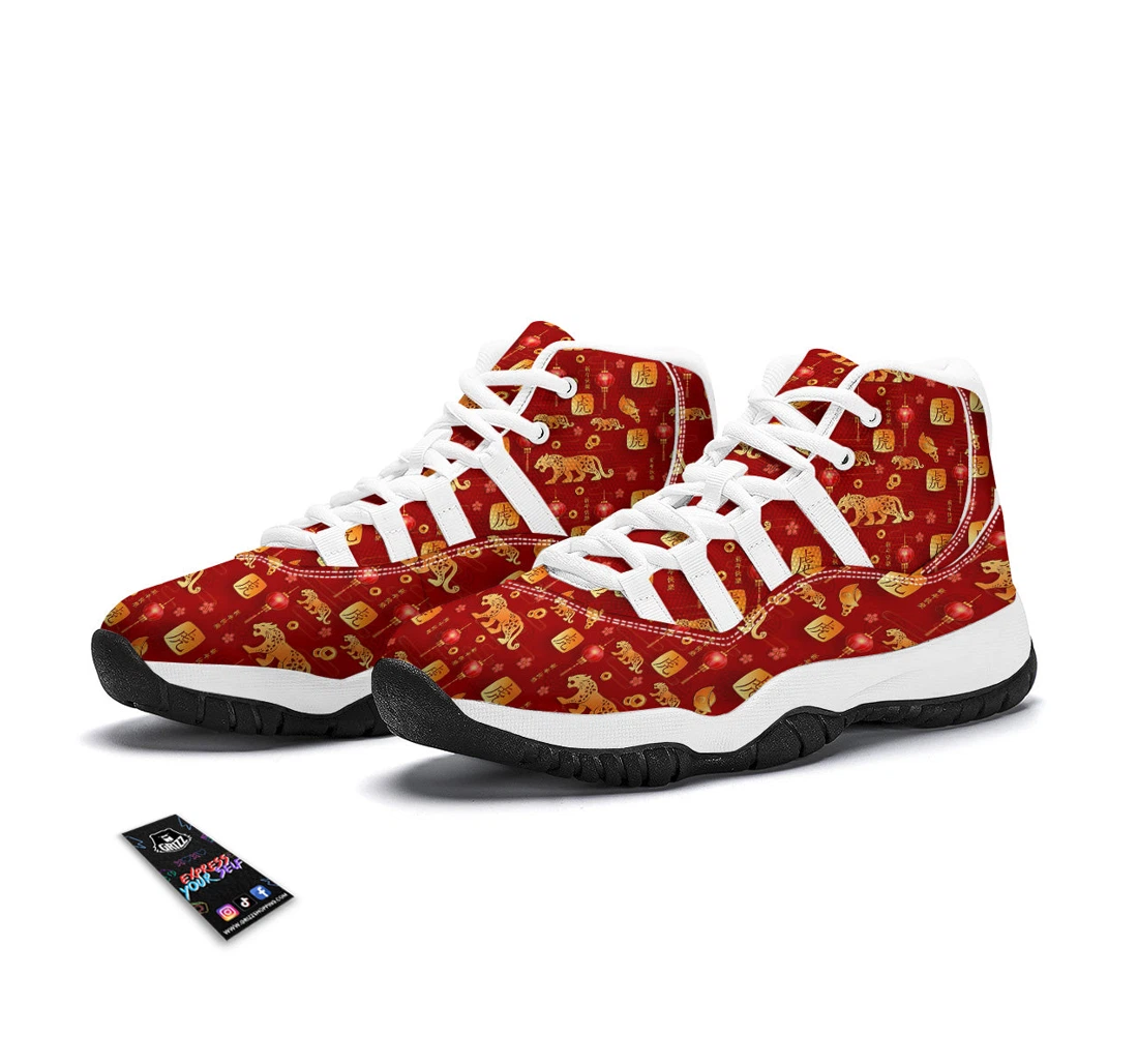 Tiger And Chinese New Year Print Pattern White Bball Shoes