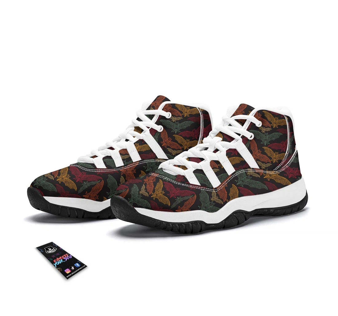 Aztec Bat Halloween Pattern Print White Bball Shoes