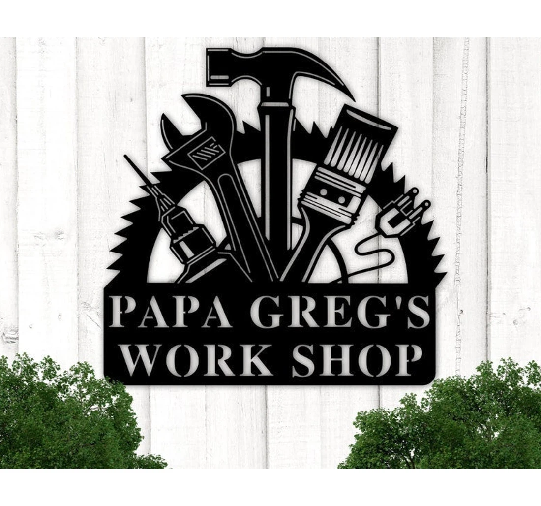 Personalized Metal Sign - Personalized Fathers Day Papas Workshop Fathers Day Garage Papa Grandpa MonoGram