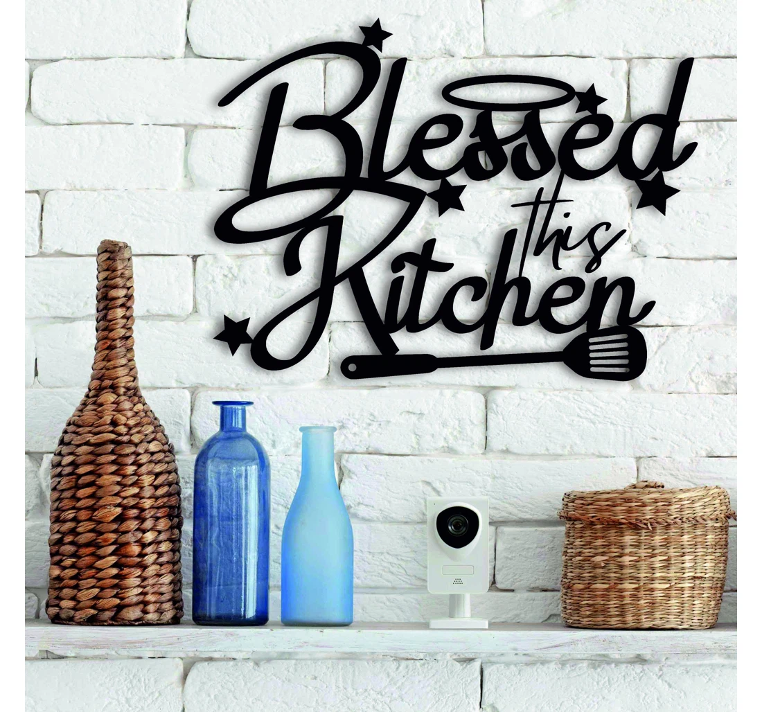 Personalized Metal Sign - Namashops Blessed This Kitchen Mothers Day Room Farmhouse MonoGram