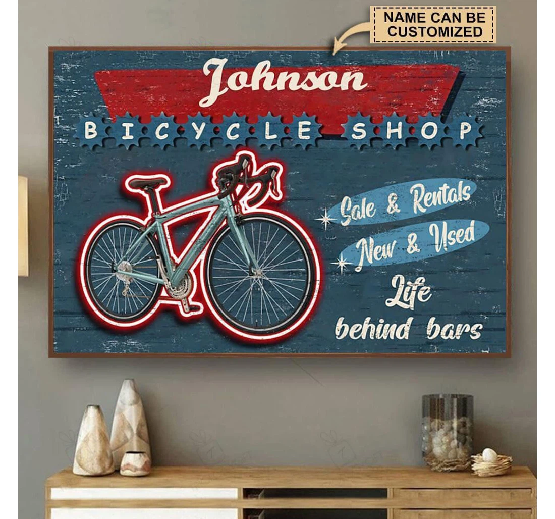 Poster, Canvas - Trilogygift Personalized Cycling Bicycle Shop Life Behind Bar Print Framed Wall Art